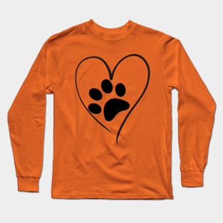 Women cute paw print heart design dog cat lover pet tee Long Sleeve T-Shirt